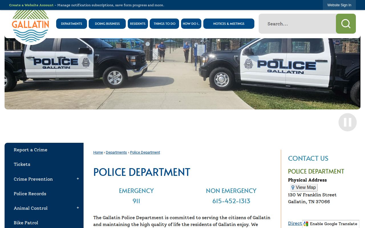 Gallatin Police Department source for Sumner County arrest records