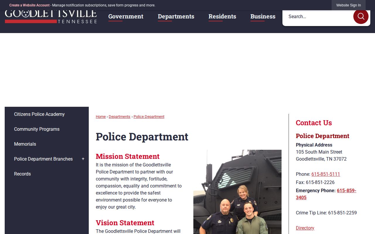 Goodlettsville Police Department source for Sumner County arrest records
