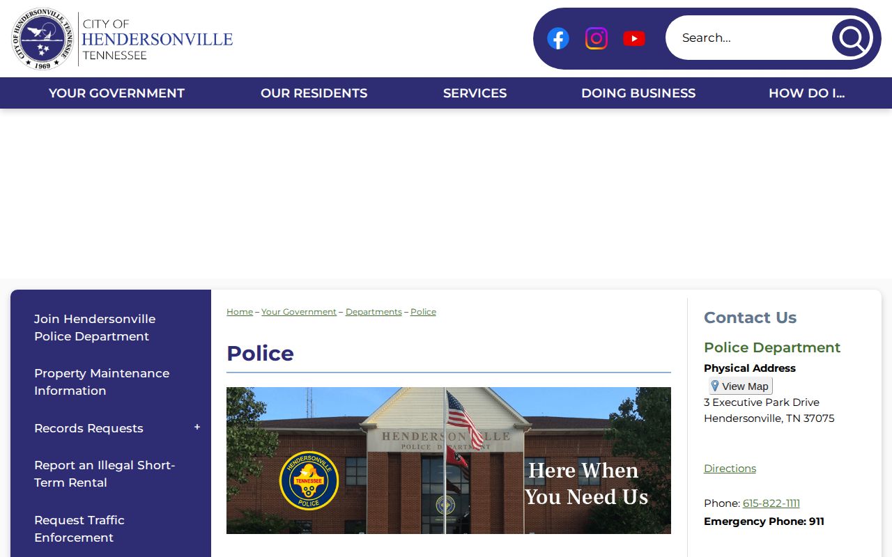 Hendersonville Police Department page for Sumner County arrest-record requests